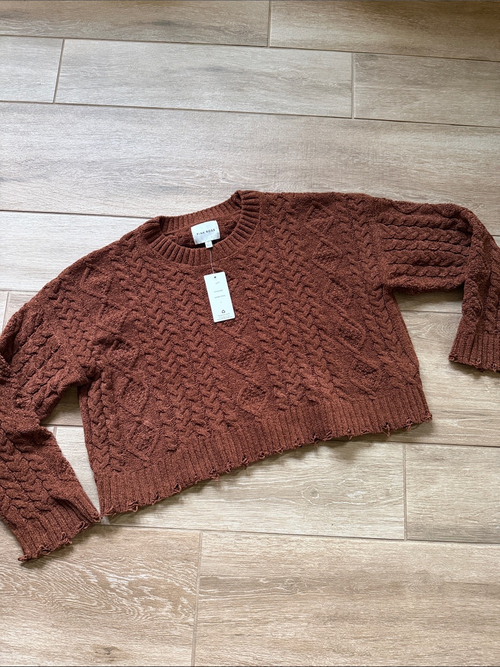 Pink Rose Raw Edge Sweater Ginger Spice Large